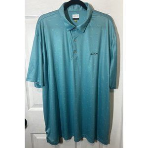 GREG NORMAN MENS XXXL POLO PLAY DRY Blue With Flags 3 Button Shirt